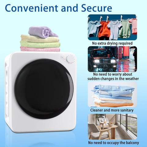 1.8 cu.ft Portable Clothes Dryer, 800W Compact Dryer with Stainless Steel Tub, 5 Modes Auto Stop & Easy Control Electric Dryers, Ideal for Laundry, Apartments, Dorms, RVs, White