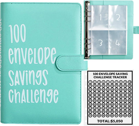 100 Envelopes Money Saving Challenge, 100 Envelope Challenge Binder, Easy and Fun Way to Save $5,050, Savings Challenges Budget Book Binder with Cash Envelopes for Office,Home,School (Black)