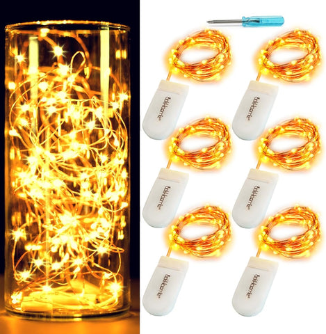 6 Pack Fairy Lights Battery Operated with Timer 2PCS Remote 6.5ft 20LED Warm White Twinkle Lights Waterproof Silver Wire Fireflies Lights DIY Mason Jar Wedding Party Christmas Centerpiece Table Deco