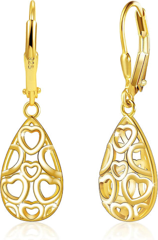 925 Sterling Silver Teardrop Leverback Earrings for Women Girls Waterdrop Tear Drop Dangle Earrings Jewelry Hypoallergenic Silver Teardrop Leverback Dangle Earring for Women