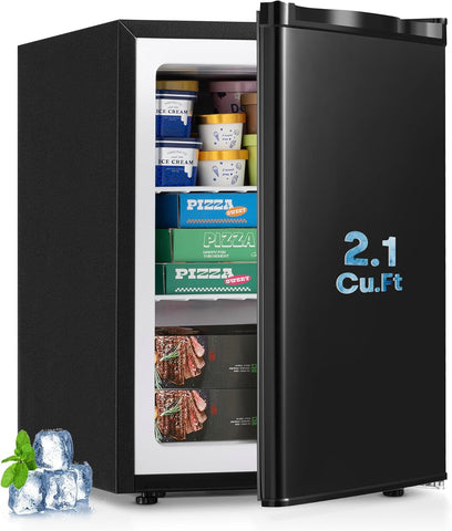 1.8 Cu. Ft Compact Chest Freezer, Free Standing Top Open Door Deep Freezer Holds Up to 50L with Adjustable 7 Thermostat and Removable Basket, Energy Saving for Home/Apartment/Garage, White