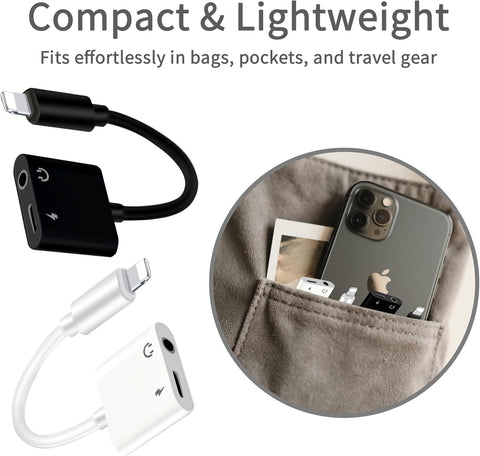 (2 Pack - White & Black) Lightning to 3.5mm Headphones Jack Adapter for iPhone,Apple MFi Certified Dongle 2 in 1 Aux Audio and Charger Splitter Adapter Compatible with iPhone 14/13/12/11/XS/XR/SE/8/7