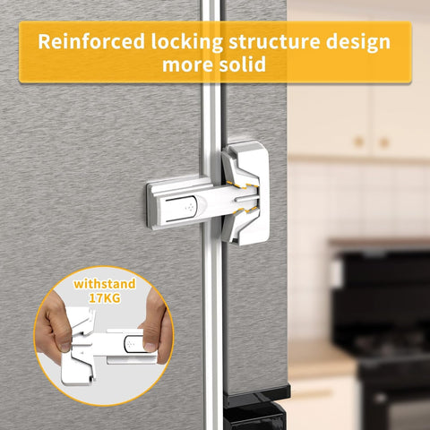 2 Pack Upgrade Child Proof Refrigerator Lock, HEOATH Fridge/Freezer Door Lock for Toddlers Children Kids, no Tools Need or (White)