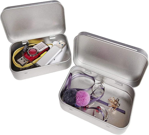 6 Pcs Metal Hinged Tin Box Container Mini Portable Small Storage Container Kit with Lid for Home Storage 3.7x2.3x0.8 Inch, Silver