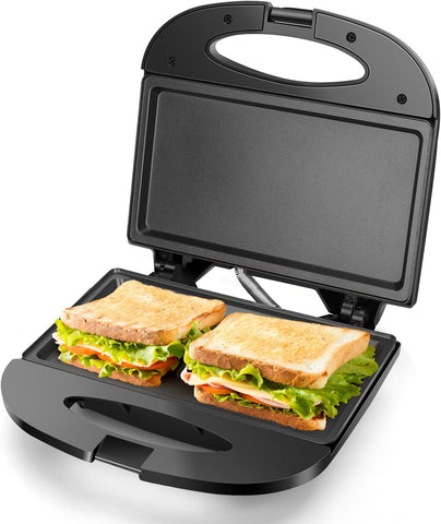 Aigostar Sandwichera con superficie antiadherente de rejilla profunda para huevo, jamón, filetes parrilla eléctrica compacta Tostadora de Pan Negro, certificado ETL, Roy
