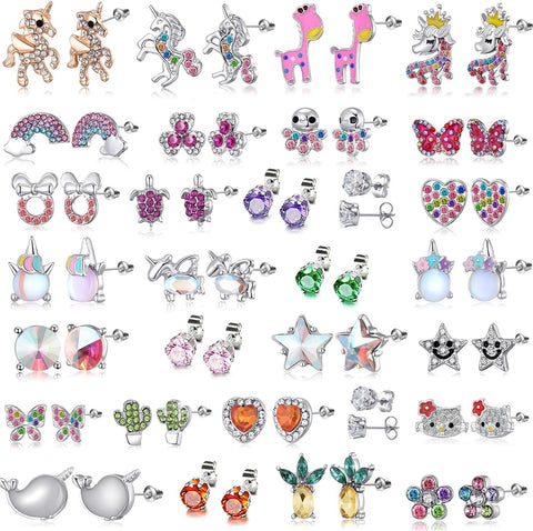 30 Pairs Hypoallergenic Earrings for Girls Sensitive Ears with Stainless Steel Post -Assorted Cute Stud Earrings for Teens Girls Women