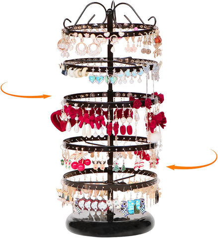 360 Rotating Earring Holder Organizer Stand,5 Tiers Acrylic Jewelry Organizers and Storage,Stud Earring Organizers and Storage,228 Holes and 232 Grooves for Earrings Necklaces chain bracelet