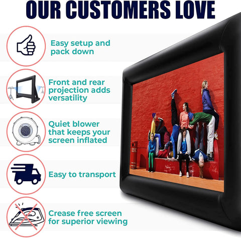 20 feet Inflatable Portable Projector Movie Screen - Huge Air-Blown Cinema Projection Screen Package with Rope, Blower,Tent Stakes - Front & Rear Projection,for Outdoor Party Backyard Pool Fun