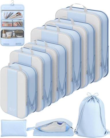 10 Set Compression Packing Cubes for Travel Essentials,Compressible Expandable Packing Cubes for Suitcase,OlarHike Luggage Organizer Bags for Travel,Handy Helper for Organizing Clothes(Black)
