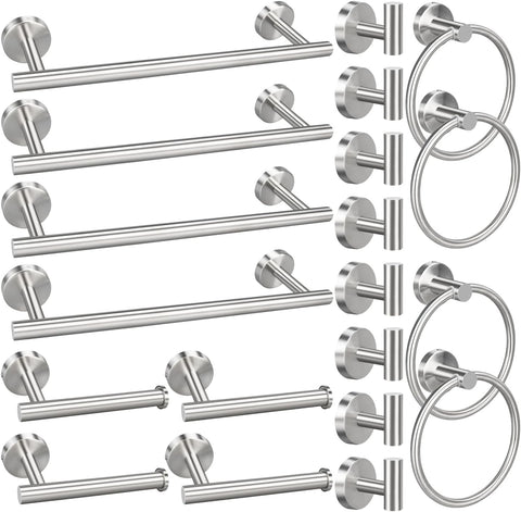 5/10/20pcs Bathroom Hardware Set, Including 16" Hand Towel Bars, Toilet Paper Holders, Towel Rings, Robe Towel Hooks (10pcs 16" Black)