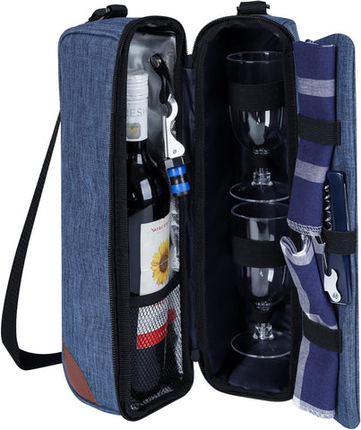 ALLCAMP Wine tote Bag with Cooler Compartment, Picnic Set Carrying Two sets of tableware