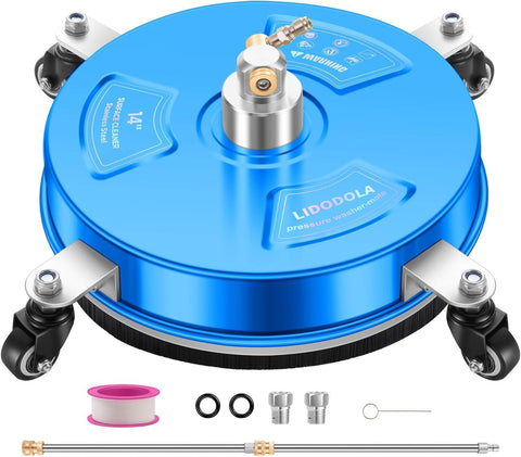 14" Pressure Washer Surface Cleaner with 4 Wheels - Stainless Steel Surface Cleaner for Pressure Washer Attachment for Concrete, Patio, Sidewalk, Deck and Driveways - PWS14