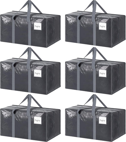 6 Pack Extra Heavy Duty Large Moving Bags with Strong Zipper & Comfortable Handles, Sturdy & Durable Clothes Storage Bags Totes Bins, Blue Packing Moving Boxes for College Supplies, Dark Blue