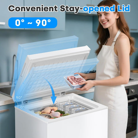 1.8 Cu. Ft Compact Chest Freezer, Free Standing Top Open Door Deep Freezer Holds Up to 50L with Adjustable 7 Thermostat and Removable Basket, Energy Saving for Home/Apartment/Garage, White