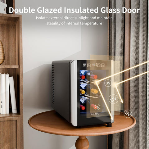 6 Bottle Wine Cooler, Wine Fridge Small with Digital Temperature Control, 46-65℉, Countertop Wine Cooler Refrigerator, Mini Freestanding Wine Cellars Glass Door, Thanksgiving, Christmas Gift