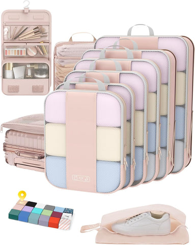 10 Set Compression Packing Cubes for Travel Essentials,Compressible Expandable Packing Cubes for Suitcase,OlarHike Luggage Organizer Bags for Travel,Handy Helper for Organizing Clothes(Black)