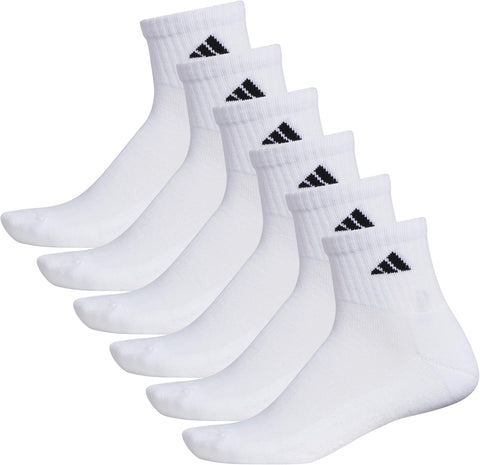 adidas Men's Socks, Athletic Cushioned Quarter 6-Pack, Ankle Fit with Arch Support