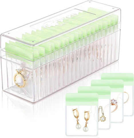 Acrylic Jewelry Box Organizer, Clear Jewelry Organizer and Storage with 20 Portable Anti Tarnish Jewelry bags, Travel Jewelry Case for Earrings/Rings/Necklaces Gifts for Women Girls, Clear