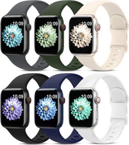 6 Pack Sport Bands Compatible with Apple Watch Band 38mm 40mm 41mm 42mm 44mm 45mm 49mm 46mm,Silicone Waterproof Strap Compatible with iWatch Apple Watch Series 10 9 Ultra 8 7 6 5 4 3 2 1 SE Women Men