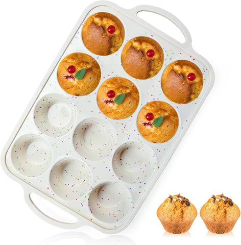 2Pack Silicone Muffin Pan for Baking with Metal Reinforced Frame, 12 Cup Regular Size Cupcake Pan, BPA Free Silicone Muffin Tray, Cupcake Baking Pan Molds for Oven Dishwasher Safe