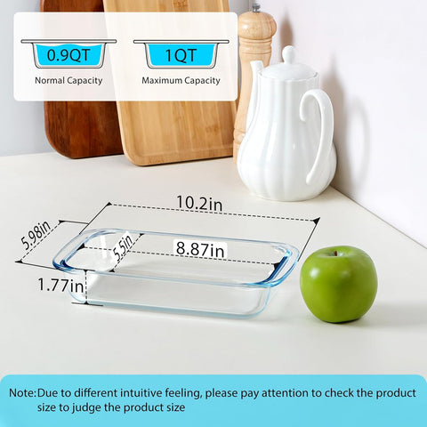 1QT Glass Baking Dish for Oven, Single Serving Glass Pan for Cooking Small Glass Casserole Dish Rectangular Baking Pan Glass Oven Bakeware