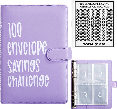 100 Envelopes Money Saving Challenge, 100 Envelope Challenge Binder, Easy and Fun Way to Save $5,050, Savings Challenges Budget Book Binder with Cash Envelopes for Office,Home,School (Black)