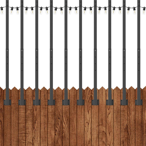 10Ft String Light Poles 4 Pack,Light Poles for Outside Lights,Outdoor with Fence Brackets Hanging Lights,Metal Stand Deck Patio Backyard