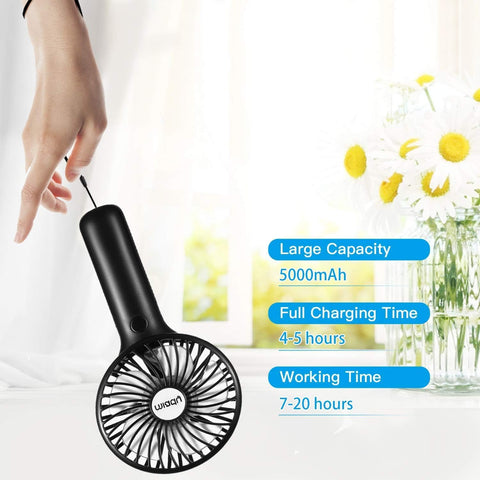 2-Pack Upgraded 5000mAh Portable Handheld Fan 3 Speed Mini USB Strong Wind 7-20 Hours Runtime Personal Electric for Travel Office Outdoor