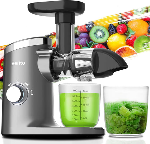 Aeitto Juicer Machines with Soft & Hard Modes, Quiet Motor, Reverse Function, Juicer Machines Vegetable and Fruit, Cold Press Juicer, Easy to Clean with Brush