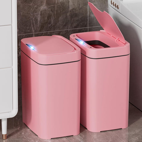 2 Pack 2.7 Gal Bathroom Trash Can with Lid, Automatic Trash Can Small Smart Garbage Can Touchless, Slim Motion Sensor Waterproof Plastic Trash Bins for Bedroom Office Kitchen Toilet