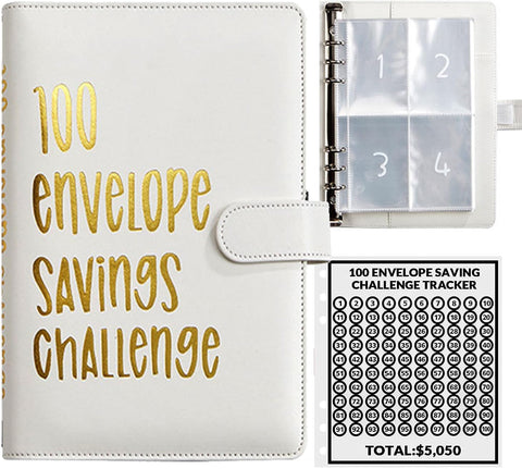 100 Envelopes Money Saving Challenge, 100 Envelope Challenge Binder, Easy and Fun Way to Save $5,050, Savings Challenges Budget Book Binder with Cash Envelopes for Office,Home,School (Black)
