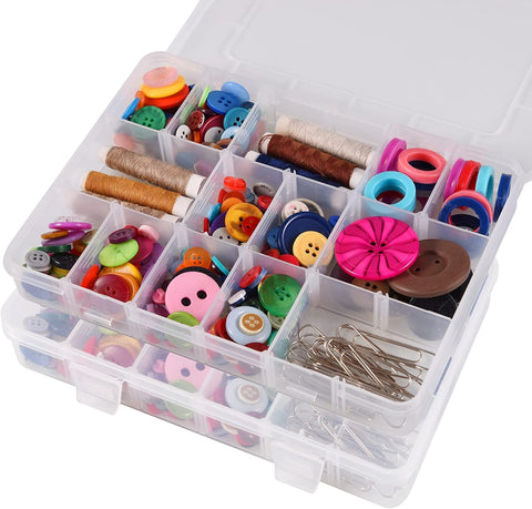 18 Grids Plastic Organizer Box with Dividers, Exptolii Clear Compartment Container Storage for Beads Crafts Jewelry Fishing Tackles, Size 7.9 x 6.2 x 1.2 in