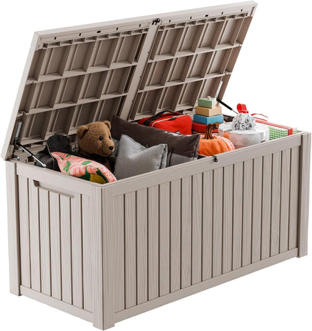 100 Gallon Resin Deck Box, Lockable Patio Outdoor Storage Box for Furniture, Garden Tools and Tools Storage, Waterproof Outside Storage Boxes - Black