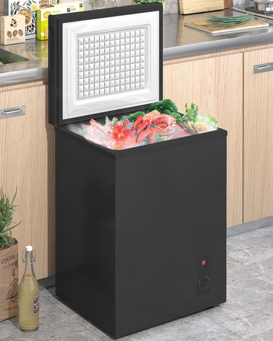3.5 Cu Ft Chest Freezer, Compact Freezer with 7 Level Adjustable Temperature,Top Open Door Freezer with Removable Storage Basket,Energy Saving Deep Freezer, Black