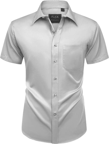 Alimens & Gentle Mens Short Sleeve Dress Shirts Wrinkle Free Solid Casual Button Down Shirts with Pocket