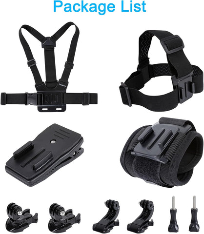 Accessories Set for GoPro Hero 13/12/11/10/9/8/7/6/5/4,New Quick Release Head Strap Mount + Chest Mount Harness + Backpack Clip Holder + 360°Rotating Wrist Strap