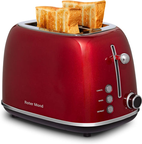 2 Slice Toaster Retro Stainless Steel with Bagel, Cancel, and Defrost Functions, 6 Bread Shade Settings, Extra Wide Slots and Removable Crumb Tray, Orange