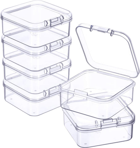 6 Pieces Mini Plastic Clear Beads Storage Containers Box for Collecting Small Items, Beads, Jewelry, Business Cards, Game Pieces, Crafts (2.13 x 2.13 x 0.79 Inch)