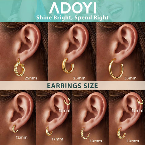 Adoyi 9 Pairs Gold Hoop Earrings Set for Womens Twisted Huggie Hoops Earrings 14K 18K Gold Plated for Girls Valentines Mother's Day Birthday Gifts Lightweight