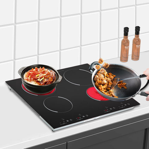 23 Inch Countertop Electric Cooktop 4 Burner,110V Plug in Electric Stovetop