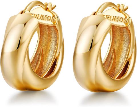 18K Gold Plated Chunky Hoop Earrings for Women Fashion Thick Gold Hoops Set Jewelry for Birthday Christmas Gifts