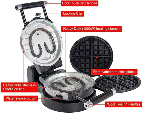3-in-1 Waffle, Omelet, Egg Waffle Maker, 3 Removable Nonstick Baking Plates, Upgraded 360 Rotating Belgian Maker