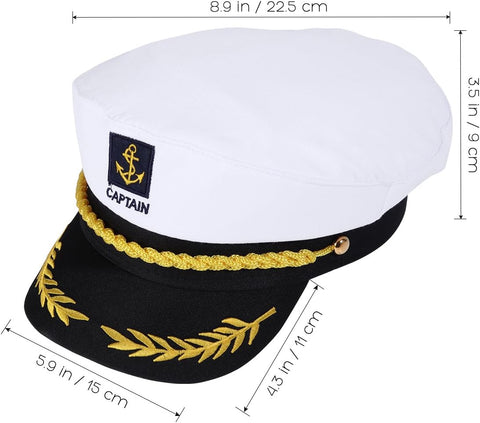 Adult Yacht Boat Sailor Captain Costume Hat Cap Marine Admiral (White), As Shown, 22 x 15 x 5 cm