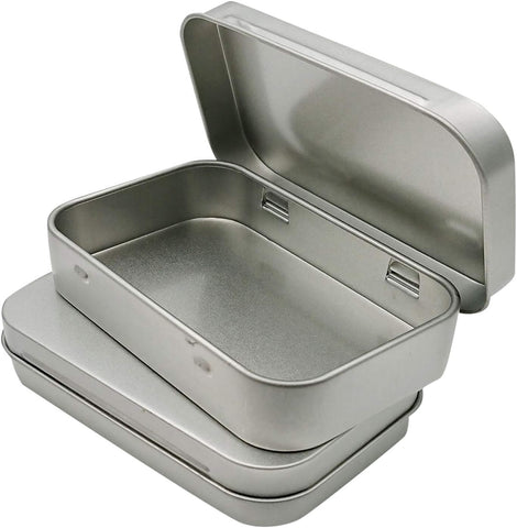 6 Pcs Metal Hinged Tin Box Container Mini Portable Small Storage Container Kit with Lid for Home Storage 3.7x2.3x0.8 Inch, Silver