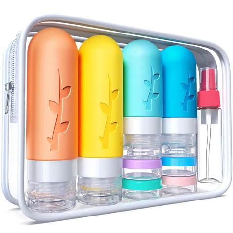 18pack Travel Bottles for Toiletries,TSA Approved Silicone Travel Containers jar for Toiletries,Leak Proof Refillable Liqus Shampoo And Conditioner Essentials toiletry Bottles