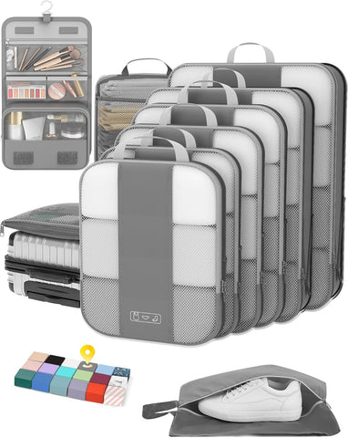 10 Set Compression Packing Cubes for Travel Essentials,Compressible Expandable Packing Cubes for Suitcase,OlarHike Luggage Organizer Bags for Travel,Handy Helper for Organizing Clothes(Black)
