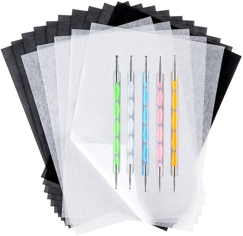 200 Sheets Carbon Paper Black Graphite Paper Transfer Tracing Paper and 5 Pieces Ball Embossing Styluses for DIY Woodworking, Paper, Canvas and Other Art Craft Surfaces