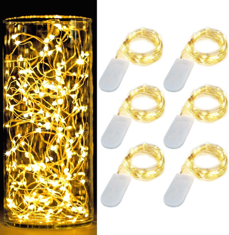6 Pack Fairy Lights Battery Operated with Timer 2PCS Remote 6.5ft 20LED Warm White Twinkle Lights Waterproof Silver Wire Fireflies Lights DIY Mason Jar Wedding Party Christmas Centerpiece Table Deco