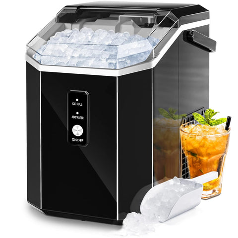 AGLUCKY Nugget Ice Maker Countertop, Portable Crushed Ice Maker Machine with Handle, 35lbs/24H, One-Click Operation, Self Cleaning Ice Machine for Home/Kitchen/Office(Stainless Steel)