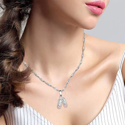 925 Sterling Silver Dance Recital Gifts for Girls Ballerina Necklace Jewelry Cubic Zirconia Ballet Slippers Shoes Necklace for Women Teen Little Girl & Dancer 18"